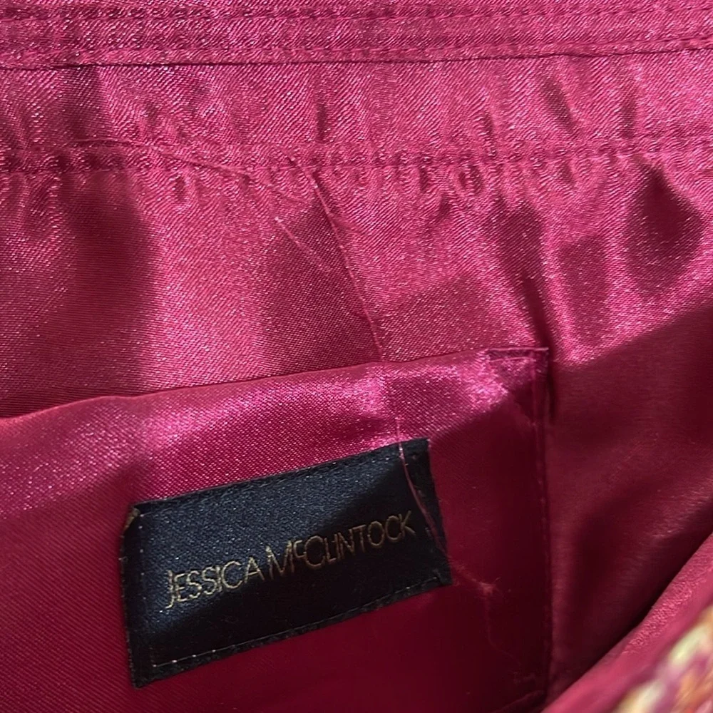 Jessica McClintock Brocade Envelope Bag with Detachable Chain Strap Dk Pink Gold